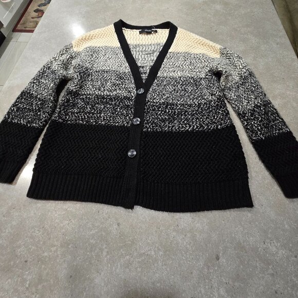 FOREVER 21 Women's Black Grey Cream Button-Down V-Neck Cardigan - Medium - Picture 4 of 15